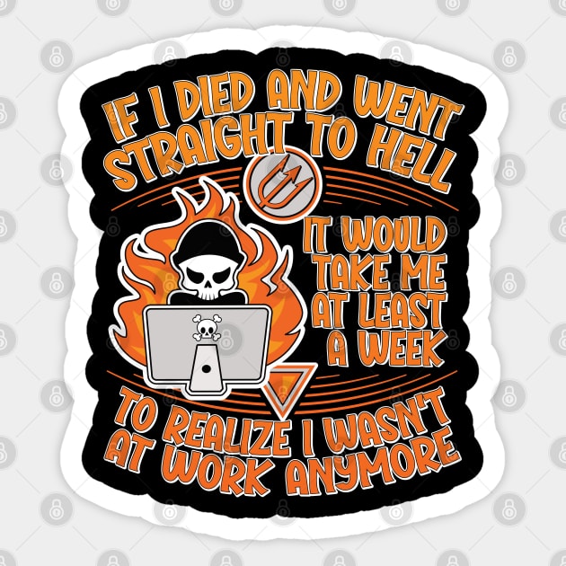 If I Died and Went Straight to Hell, it Would Take Me at Least a Week to Realize I Wasn't at Work Anymore Sticker by RobiMerch